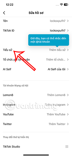Chỉnh tiểu sử TikTok