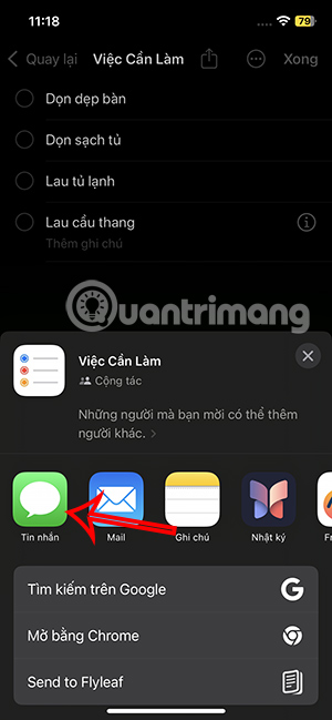 Chọn Tin nhắn chia sẻ