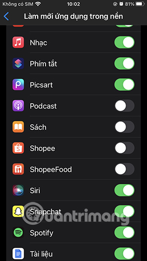 Tắt ứng dụng hoạt động nền