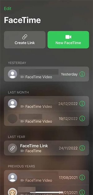 Danh sách cuộc gọi FaceTime