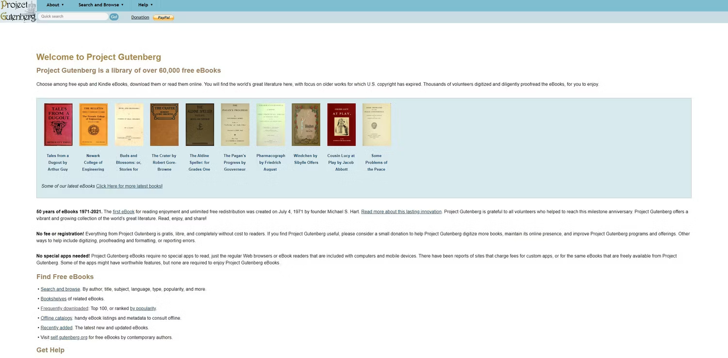 Trang web của dự án Gutenberg