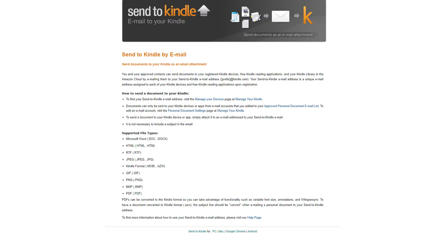 Trang web Send to Kindle