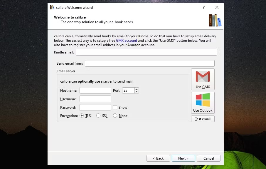 Cài đặt email của Calibre