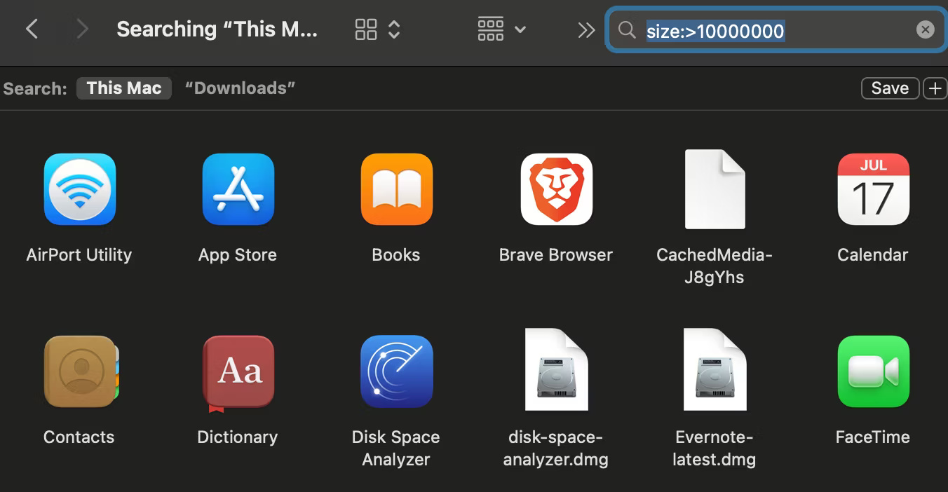 Kiểm tra thủ công các file lớn trong một thư mục trong macOS.