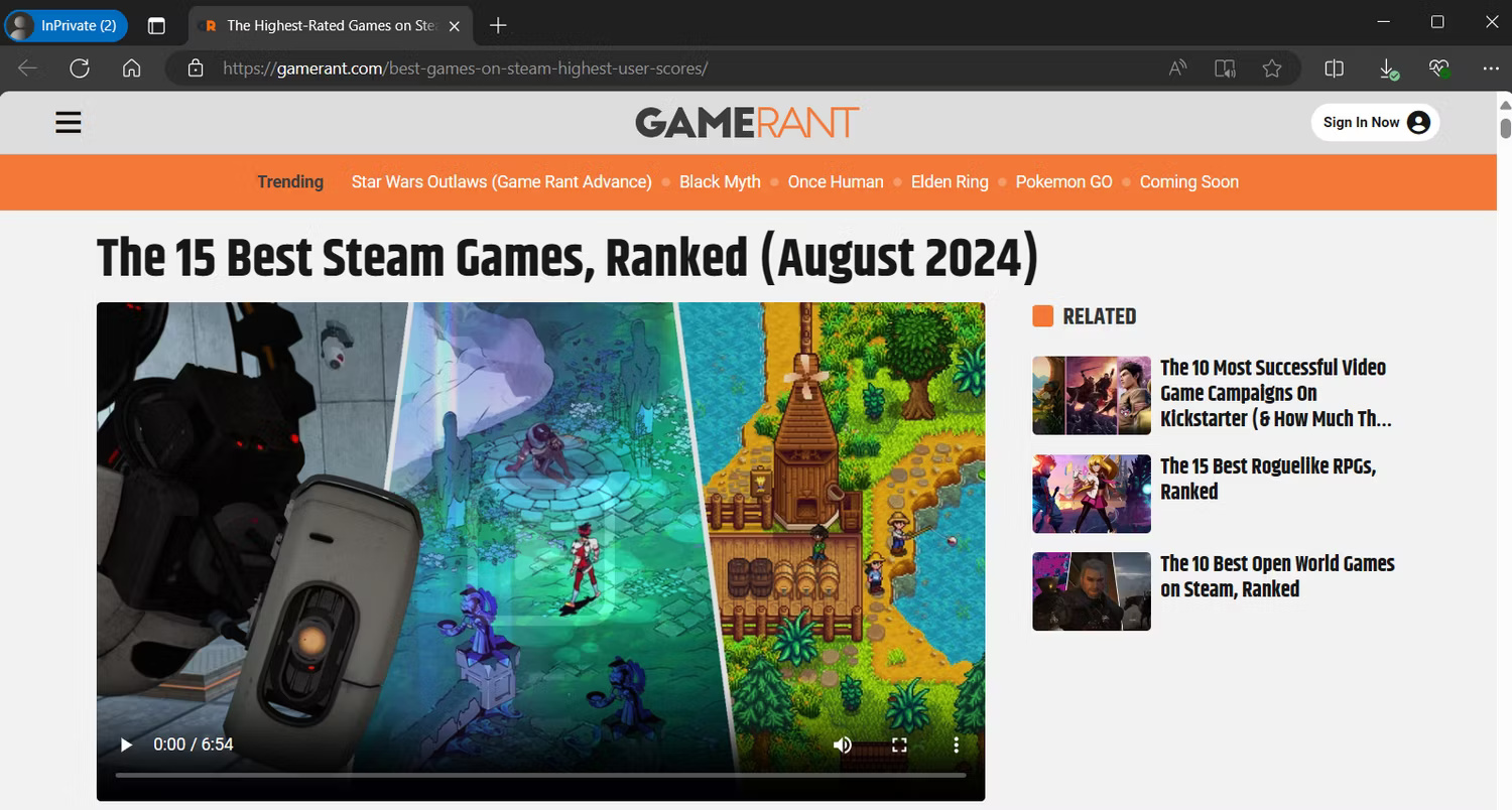 Bài viết trên Game Rant về game Steam hay nhất