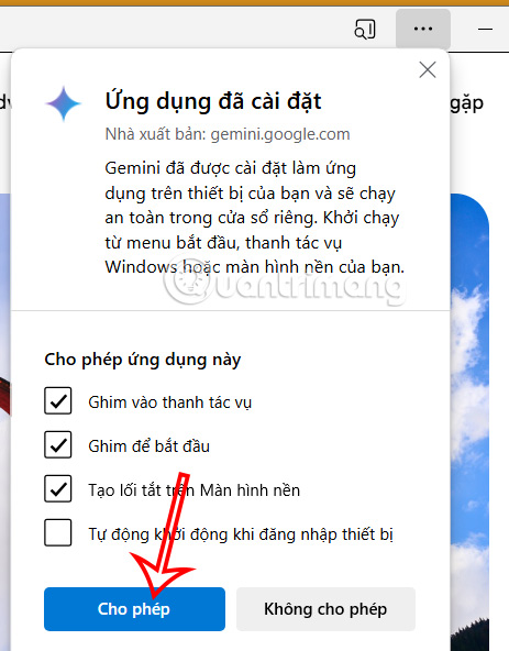 Chỉnh ứng dụng Gemini trên Edge