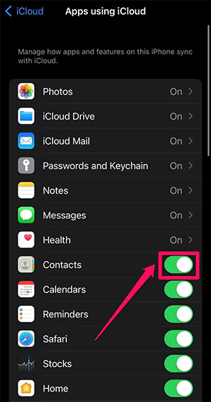 Tắt kích hoạt Contacts iPhone