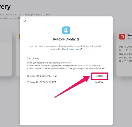 Khôi phục danh bạ trên iCloud