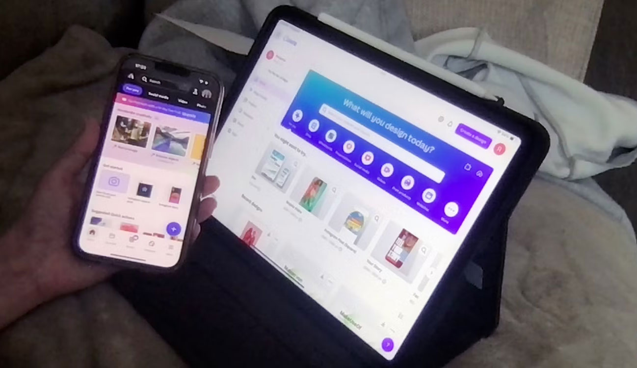 Canva trên iPad và Adobe Express trên iPhone
