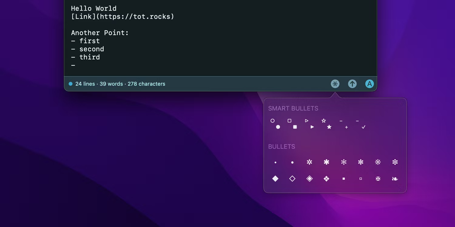 Tính năng Symbol Picker của Tot hiển thị