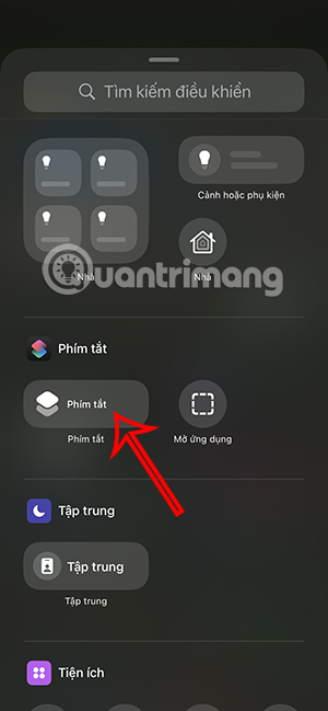 Chọn phím tắt vào Control Center