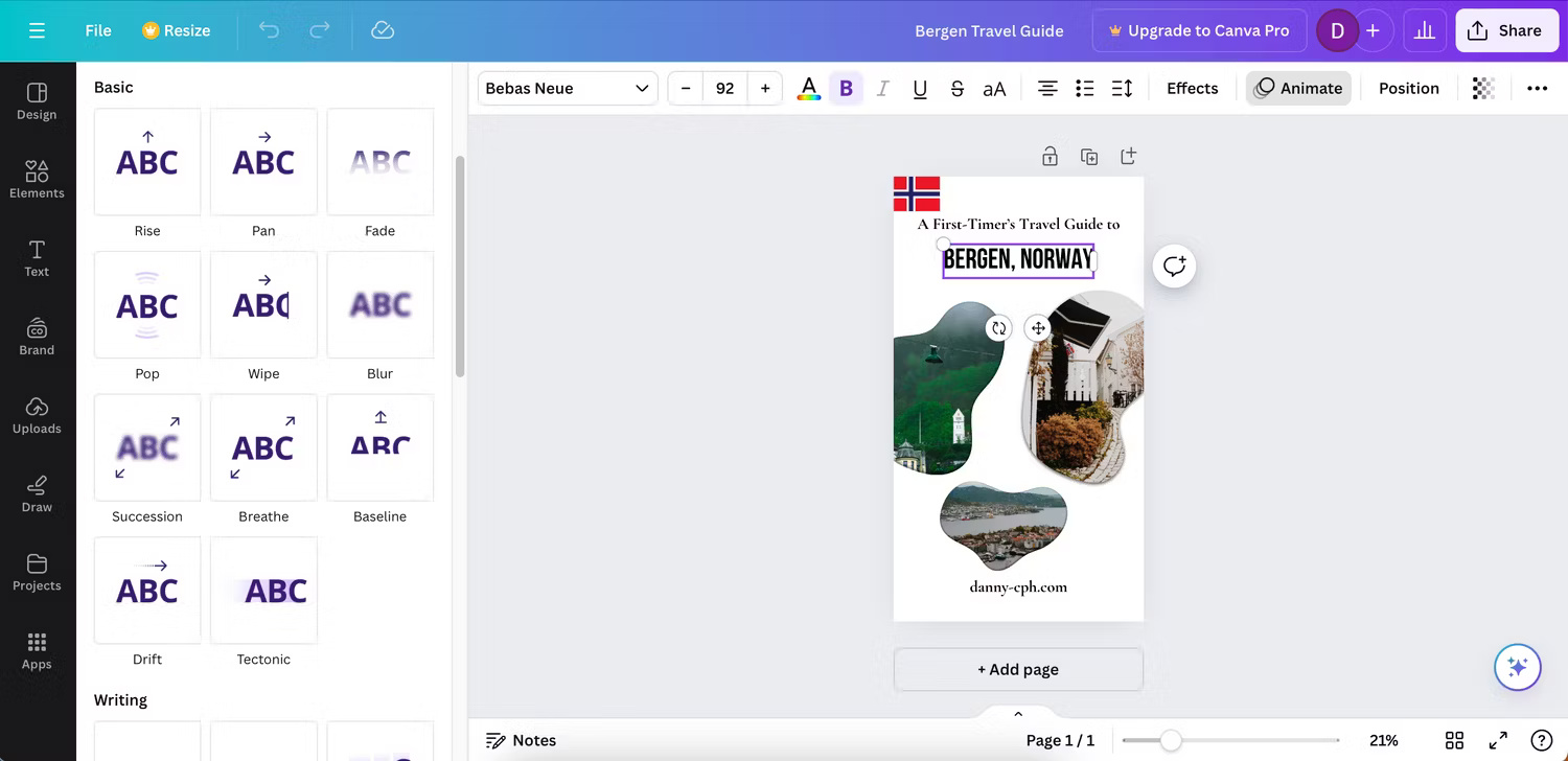 Sử dụng các hoạt ảnh khác nhau trong ứng dụng Canva