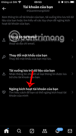 Ngừng kích hoạt tài khoản X