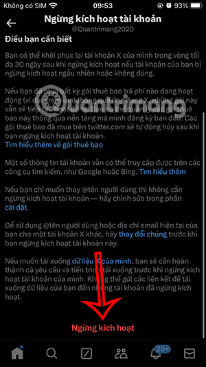 Xóa tài khoản X