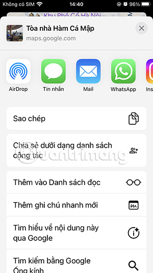 Chọn cách chia sẻ địa điểm Google Maps