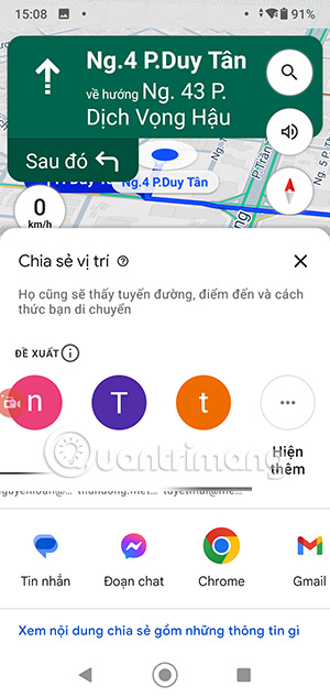 Chia sẻ tuyến đường đi Google Maps