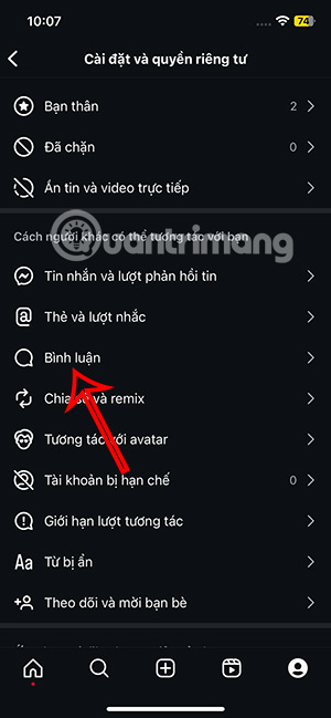 Chỉnh bình luận Instagram