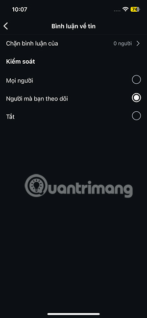 Chỉnh người bình luận Story