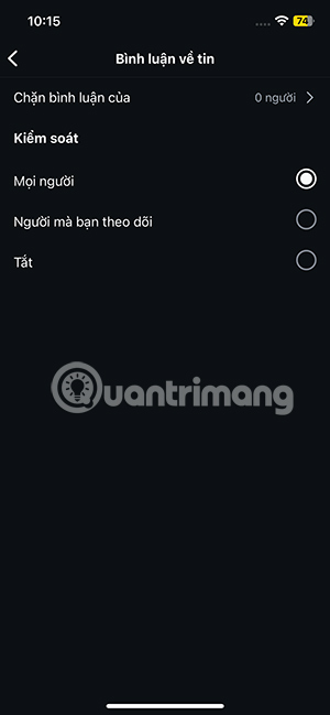 Đổi đối tượng bình luận Story
