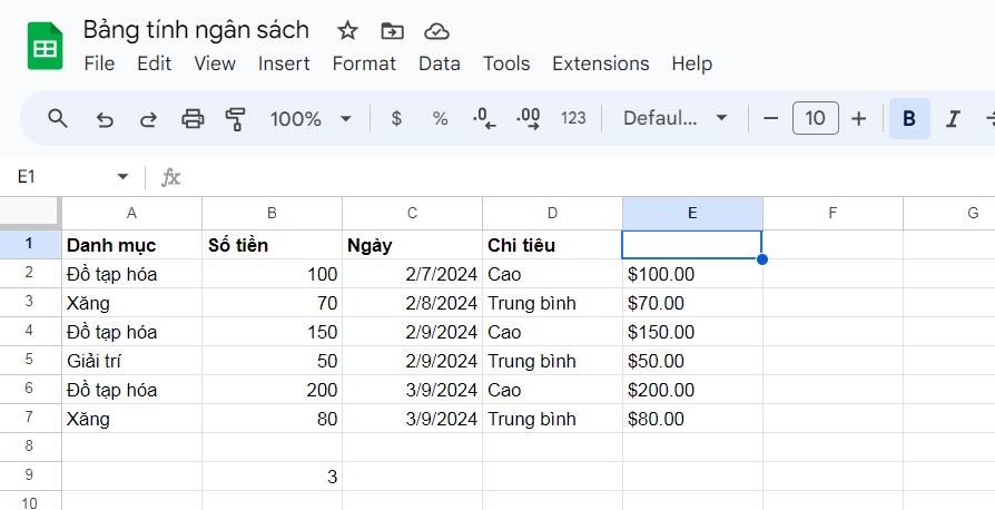 Hàm TEXT trong Google Sheets