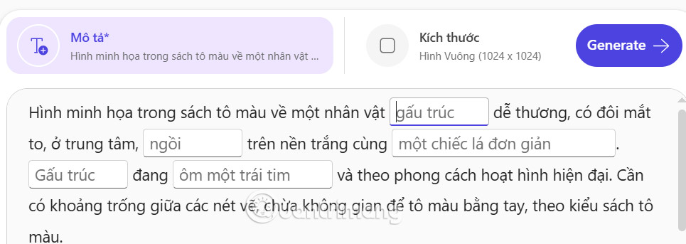 Thay đổi nội dung mô tả tranh Microsoft Designer