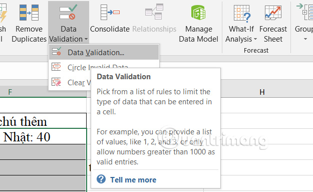 Đặt điều kiện trong ô Excel 