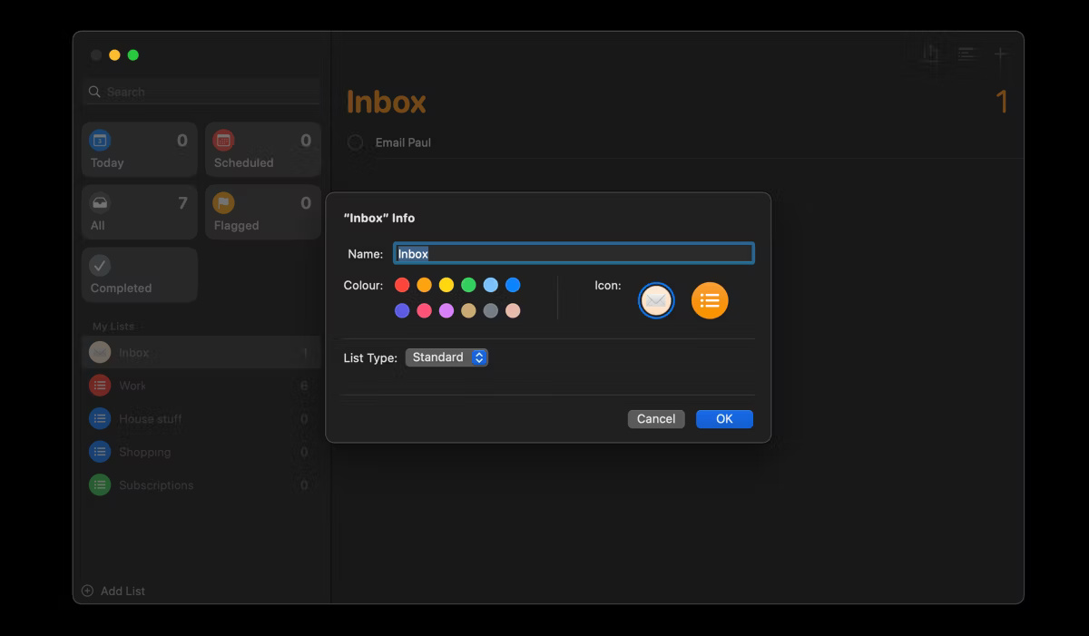 Tạo danh sách trong ứng dụng Reminders trên máy Mac