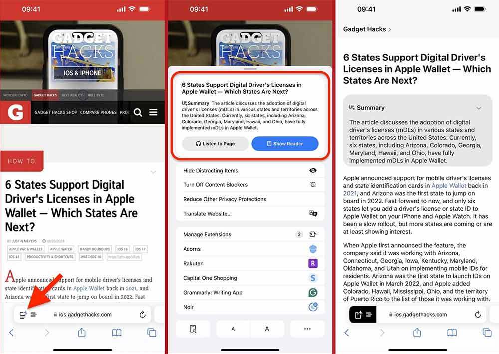 Xem ý chính nổi bật tài liệu trên Safari