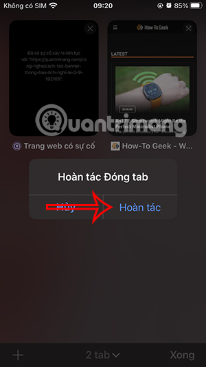 Lắc để mở lại tab Safari mới đóng