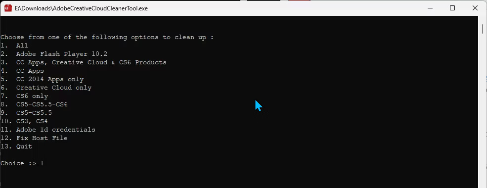 Tùy chọn xóa công cụ Adobe Creative Cloud Cleaner