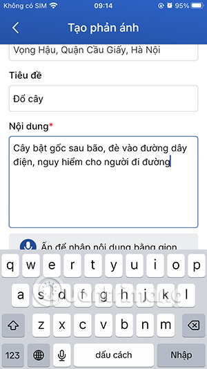 Nhập nội dung cần phản ánh