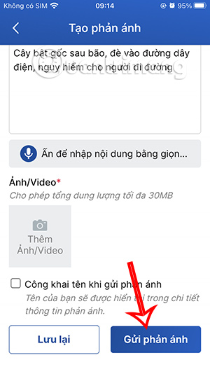 Gửi phản ánh trên iHanoi