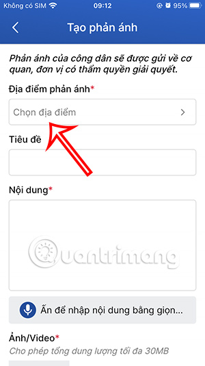Chọn địa điểm cần phản ánh