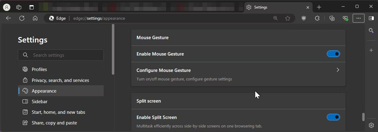 Cài đặt cử chỉ chuột trong Microsoft Edge