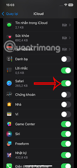 Kích hoạt Safari iCloud iPhone