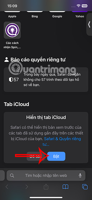 Bật Safari iCloud iPhone
