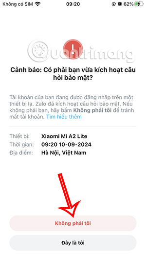 Cảnh báo thiết bị lạ đăng nhập Zalo