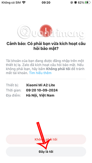 Đăng nhập Zalo trên thiết bị lạ