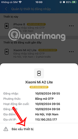 Báo thiết bị xấu