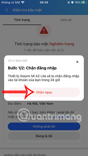 Chặn đăng nhập Zalo trong 24 giờ