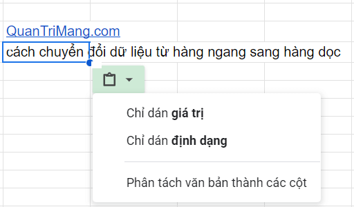 Chỉ dán giá trị trong Google Sheet
