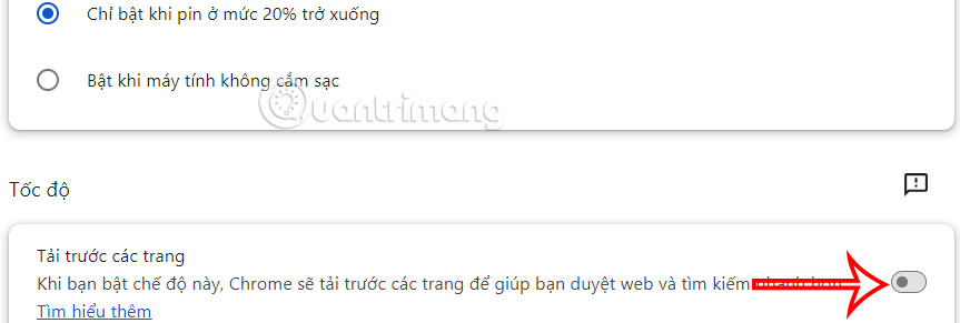 Kích hoạt tải trước trang trên Chrome