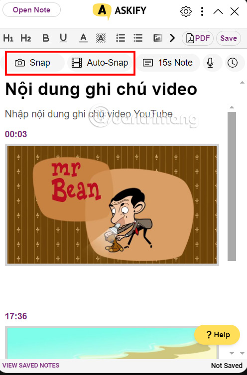 Chèn ảnh chụp màn hình YouTube vào ghi chú