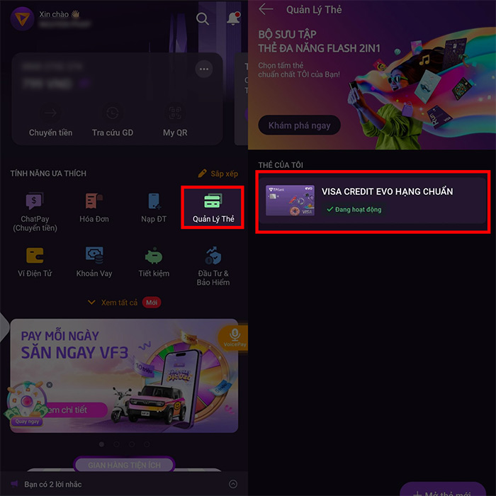Quản lý thẻ trên TPBank Mobile