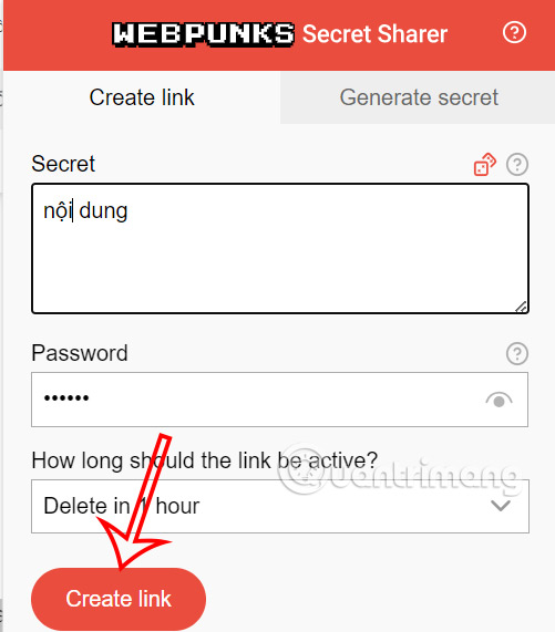 Tạo link chia sẻ Secret Sharer