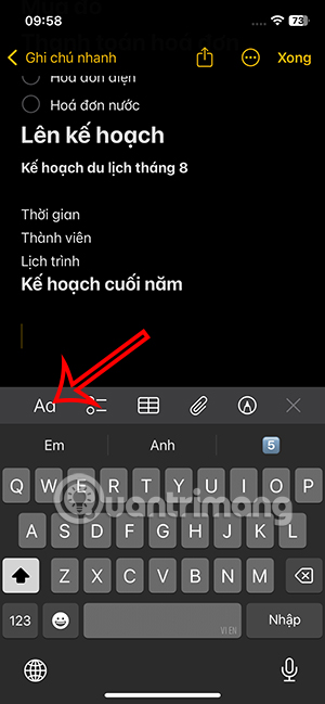 Định dạng ghi chú iPhone