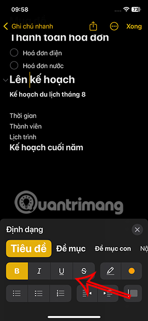 Chọn định dạng ghi chú