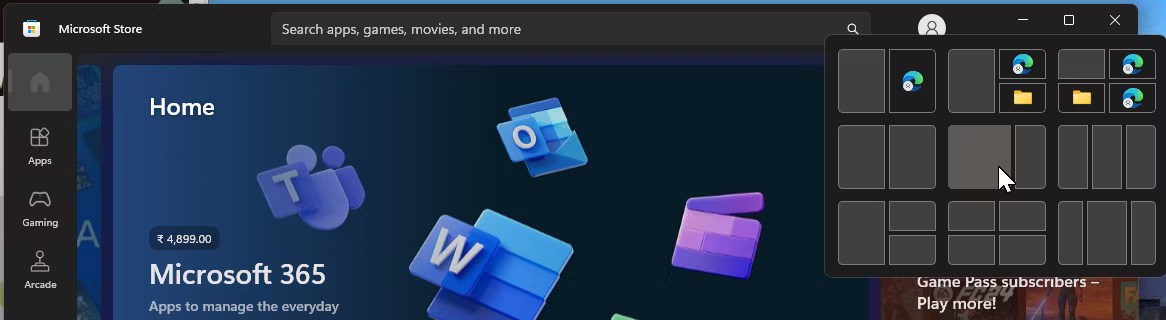 Tùy chọn Snap Layout cho Microsoft Store trong Windows 11