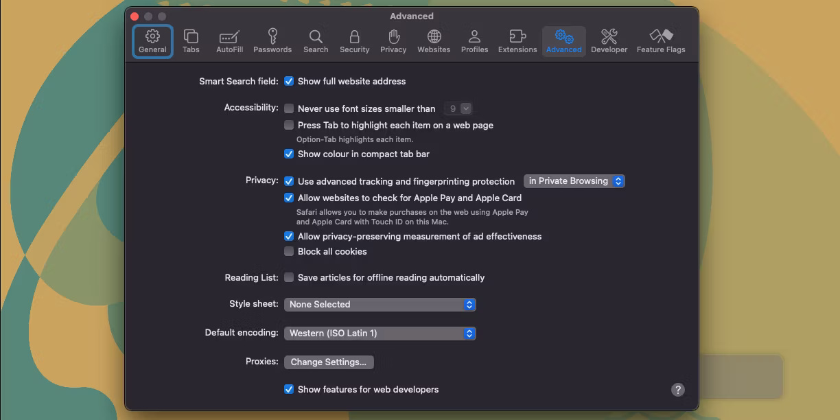 Cài đặt safari nâng cao trên máy Mac với các trang web được đặt để hiển thị URL đầy đủ