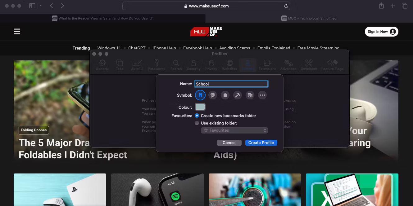 Tạo profile Safari mới trên macOS